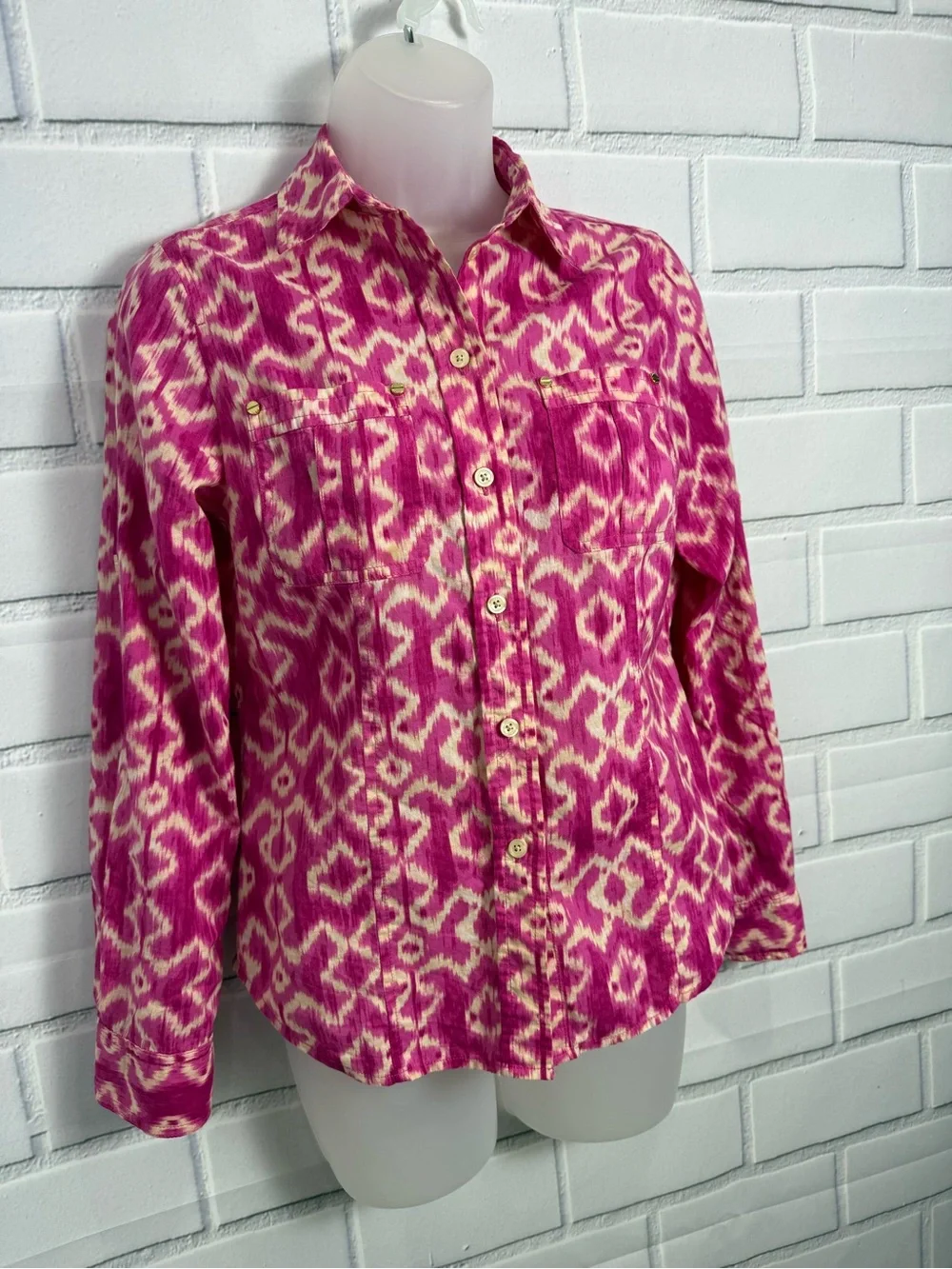Michael Kors Pink Ikat Print Button Front Shirt Petite P